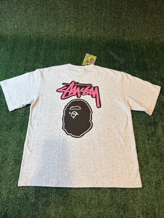 Bape Other - Stüssy x BAPE Ape Head Graphic Tee Gray NWT